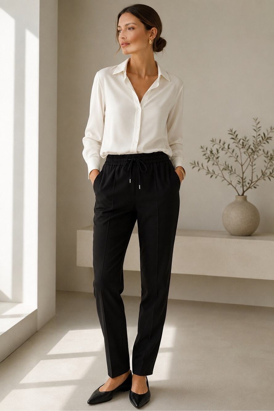 BOSS Hugo Boss Black Drawstring Tapered Trousers Pants US 4 EU 36 Career Office
